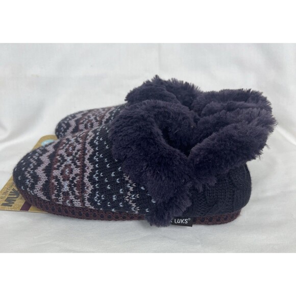MukLuks Women's Slippers Crochet Faux Fur Lining Purple Cable Size Small 5-6 NEW - Picture 2 of 5